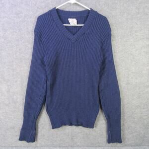 Woolly Pully Sweater Mens 42 Navy Ribbed V Neck Commando Military Made England